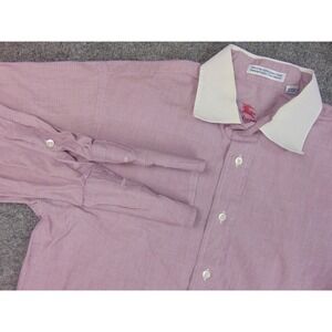 Vintage Burberry Dress Shirt Mens 15x34 Pink White French Cuffs Formal Made USA